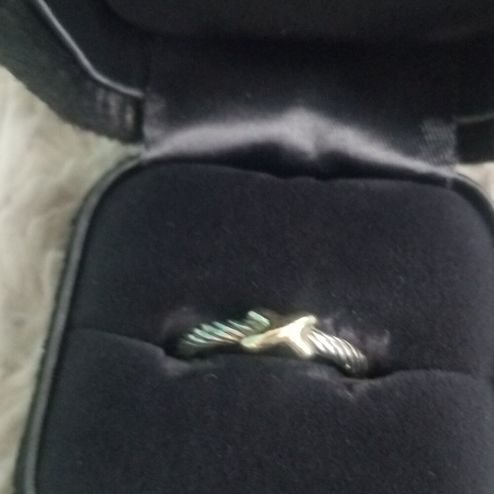 David Yurman petite silver and gold cable x ring